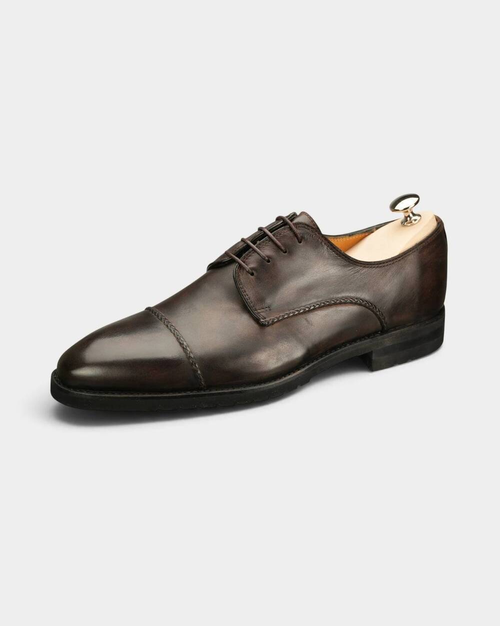 NEW BONTONI men's damore cap toe vibram flex derby shoes in dark chocolate